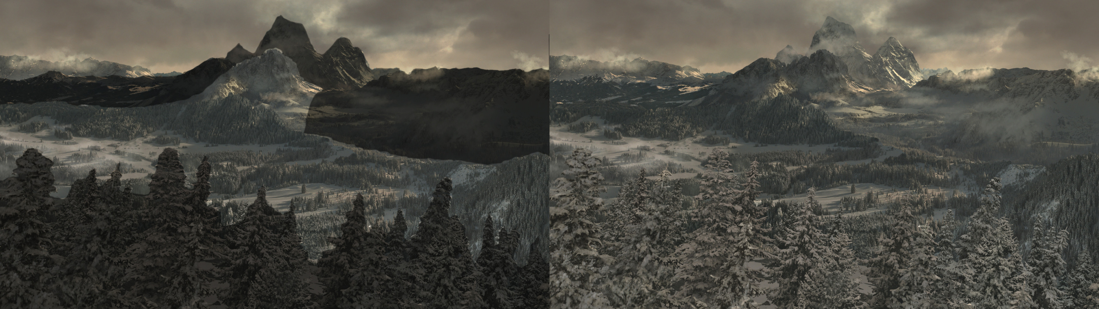Marvel's Agents of Shield: Snowscape
Photoshop and projections completed in Nuke on Areas indicated above
