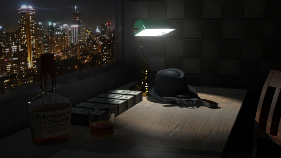 Whiskey bottle and Glass
