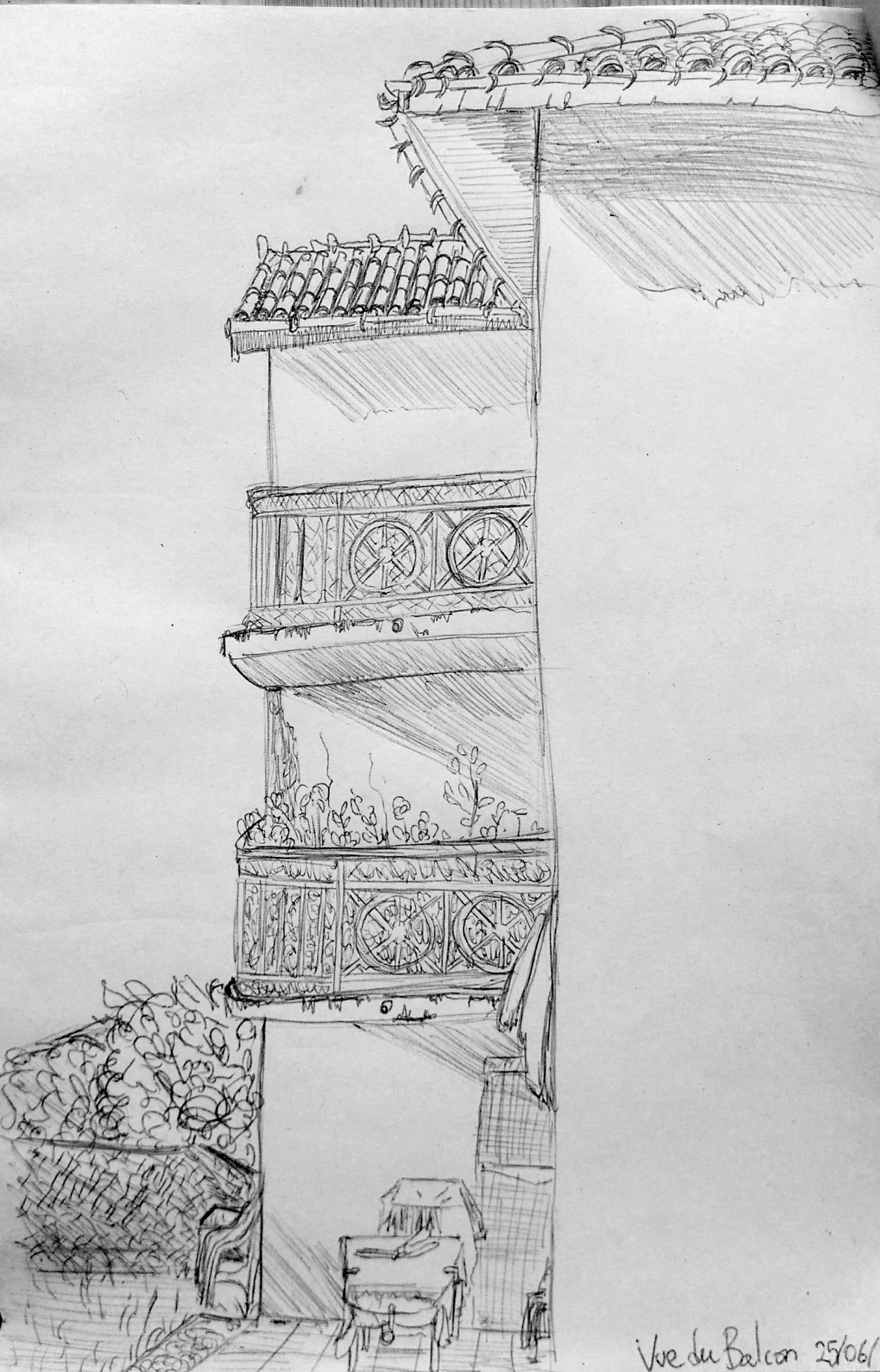 Premium Photo  A sketch of a house with a balcony and a balcony