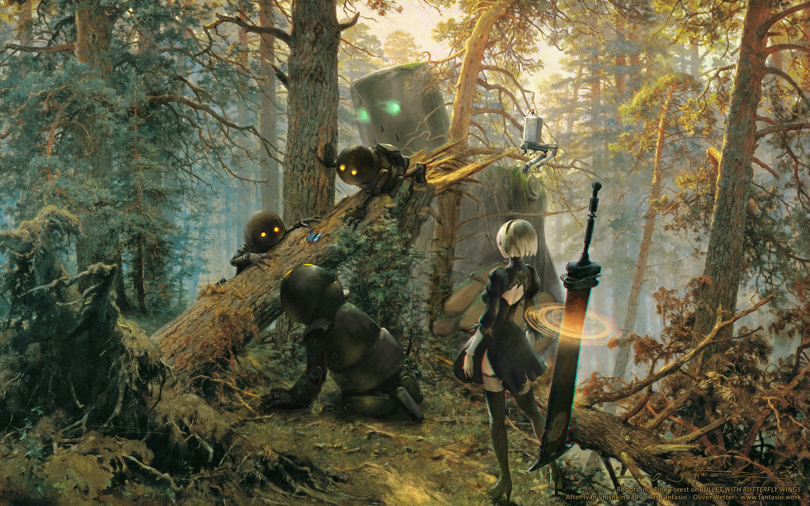 Robots playing in a Pine Forest - or - Bullet with Butterfly Wings - after Shishkin