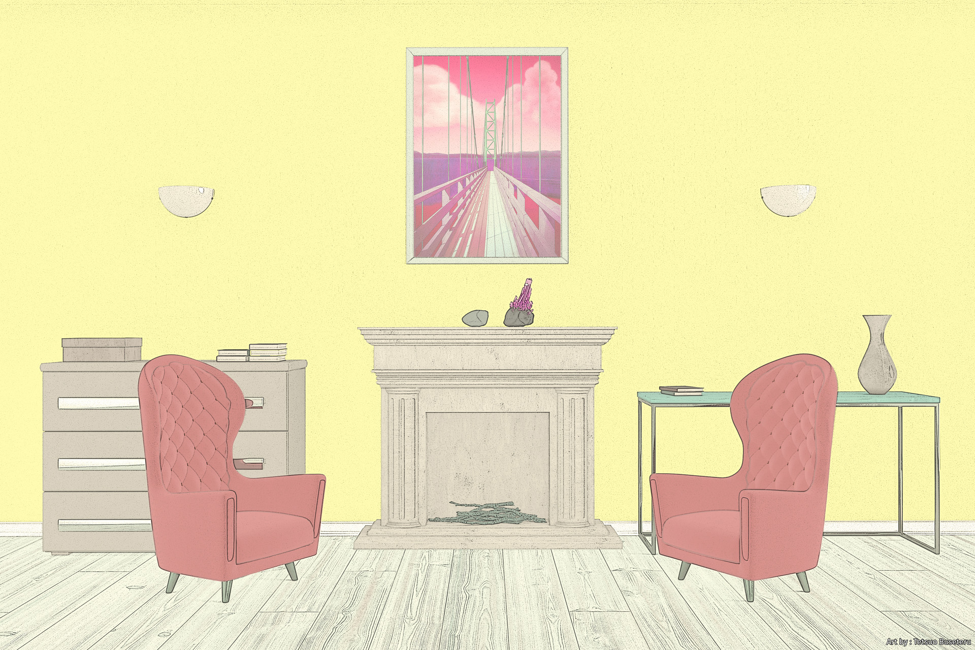Artstation Living Room With Fireplace Anime Background Tetsuo Buseteru
