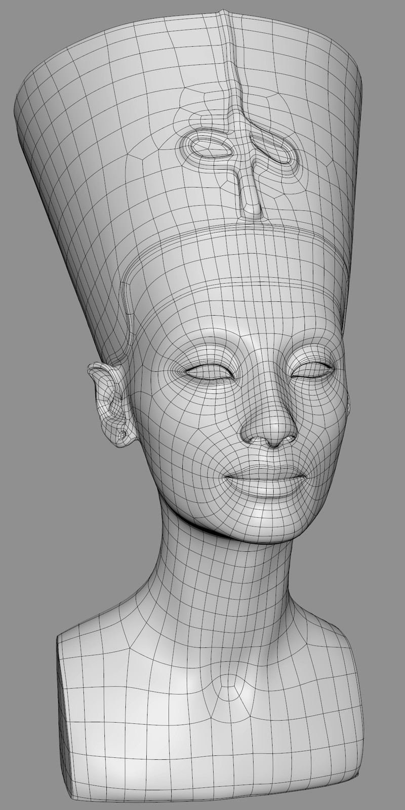 This is a retopo model I did on a scan of the original Nefertiti sculpture.