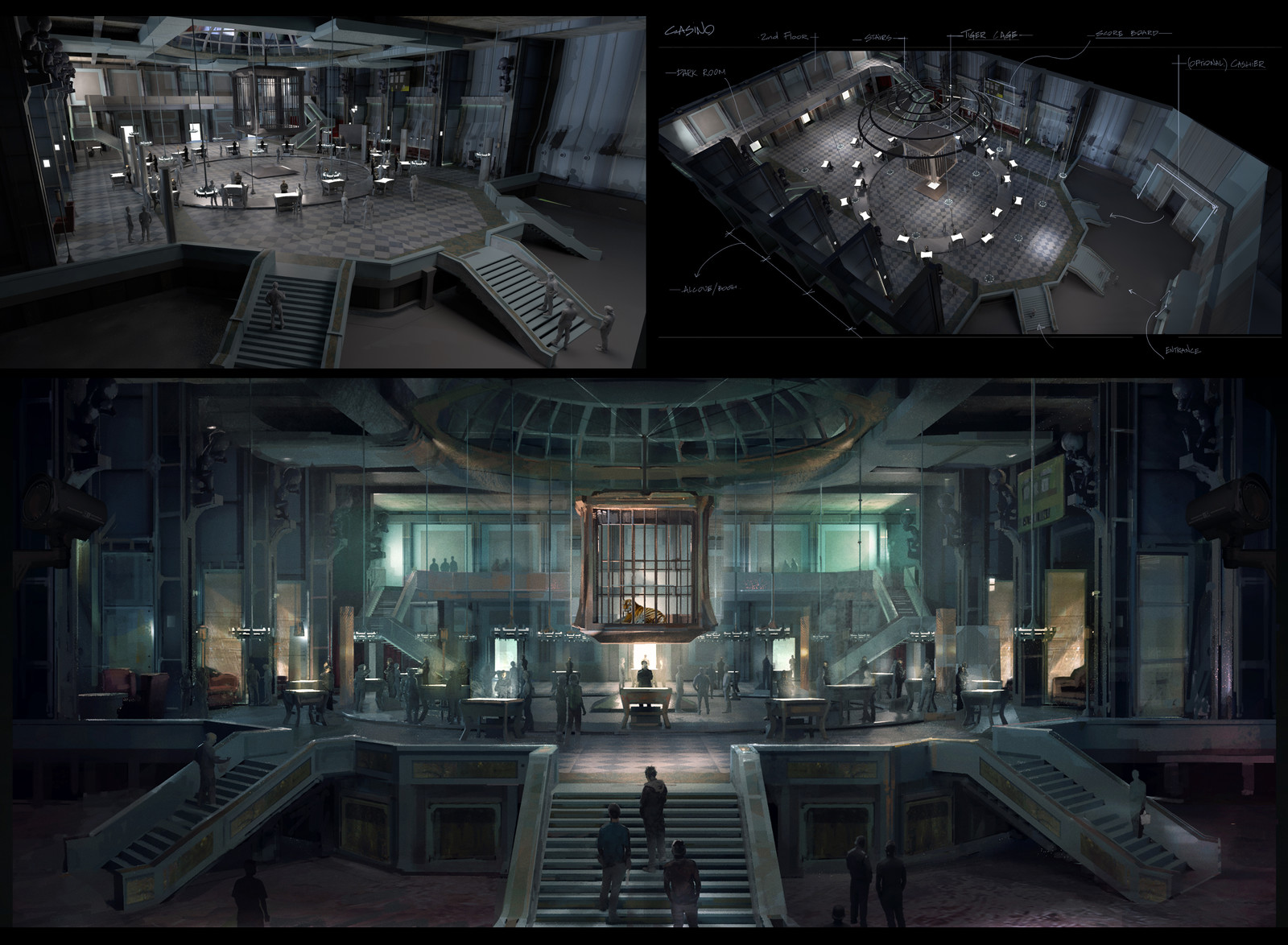 Early set design: casino interior inside the cargoship. 