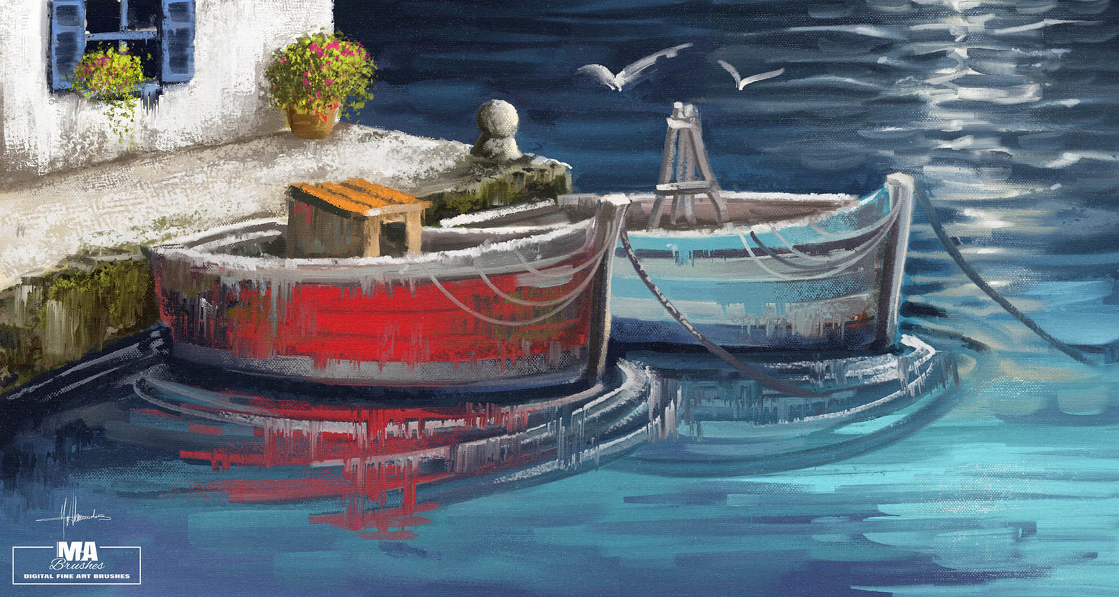 Digital Oil Painting - Greek Sea Port