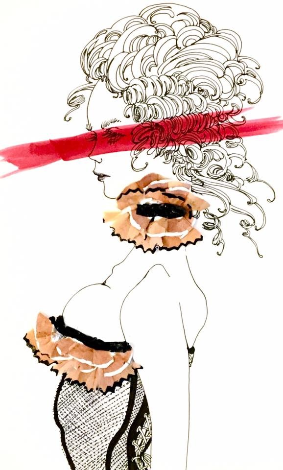"Baroque Lady"  Ink/Pencil Shavings/Prismacolor Markers