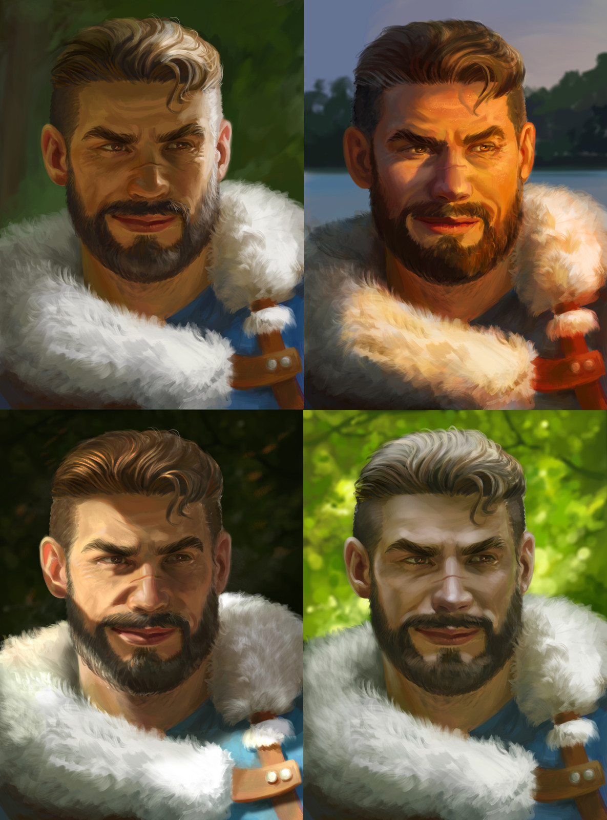 All 4 lighting setups. Once you have one version, it's easy to alter it to other light setups.