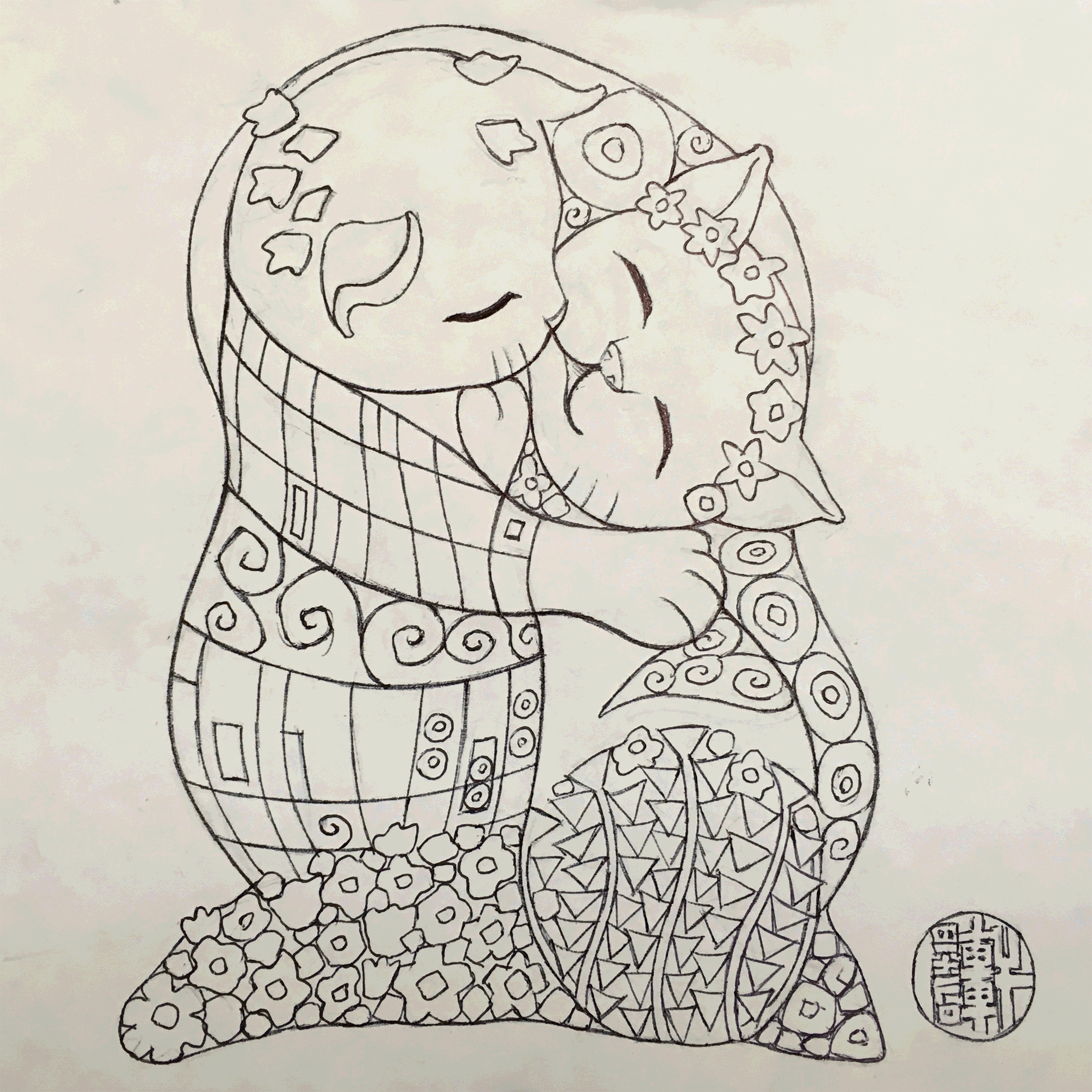 Day 07-14-18 - Klimt Kitten Kiss Sketch