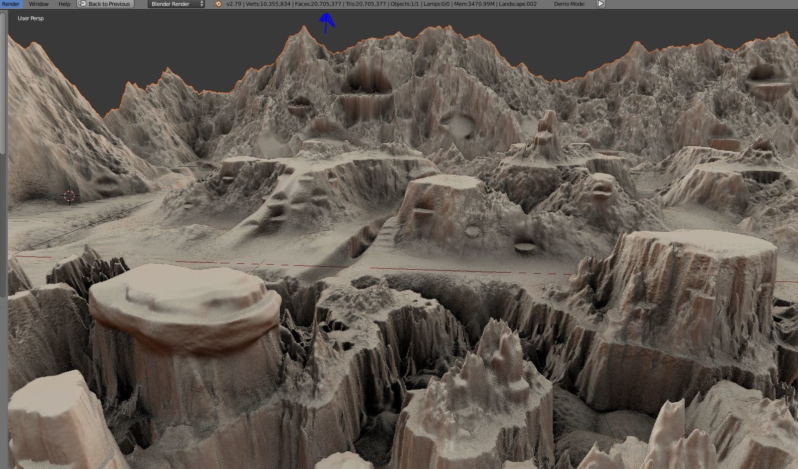 The sculpted high-poly terrain with 20,705,377 Palygones.