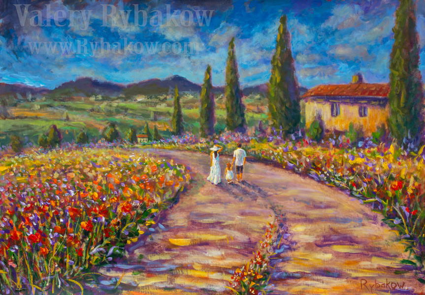 Italy Original Oil Painting Tuscany Old City Landscape Painting Mediterranean Painting Countryside Art Cityscape Painting Impressionist Art