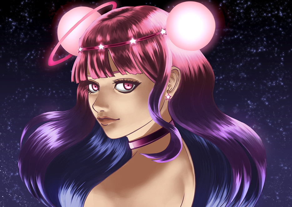 Artstation Space Buns Girl Gustavo Garcia,Beautiful Anime Girl Black Hair Red Eyes Demon