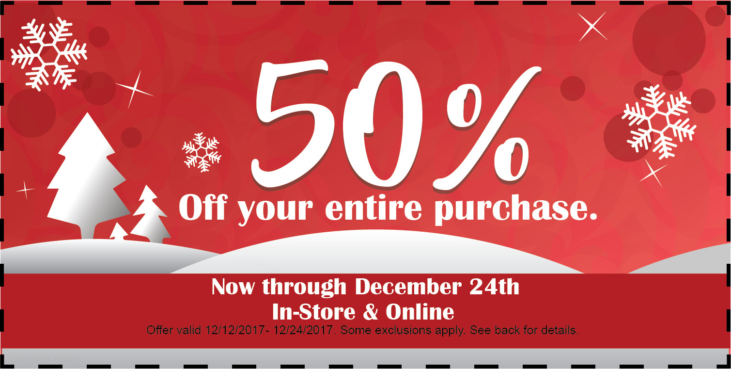 Coupon designed for a store promotional sale, for print in newspapers and magazines, during the holiday season.