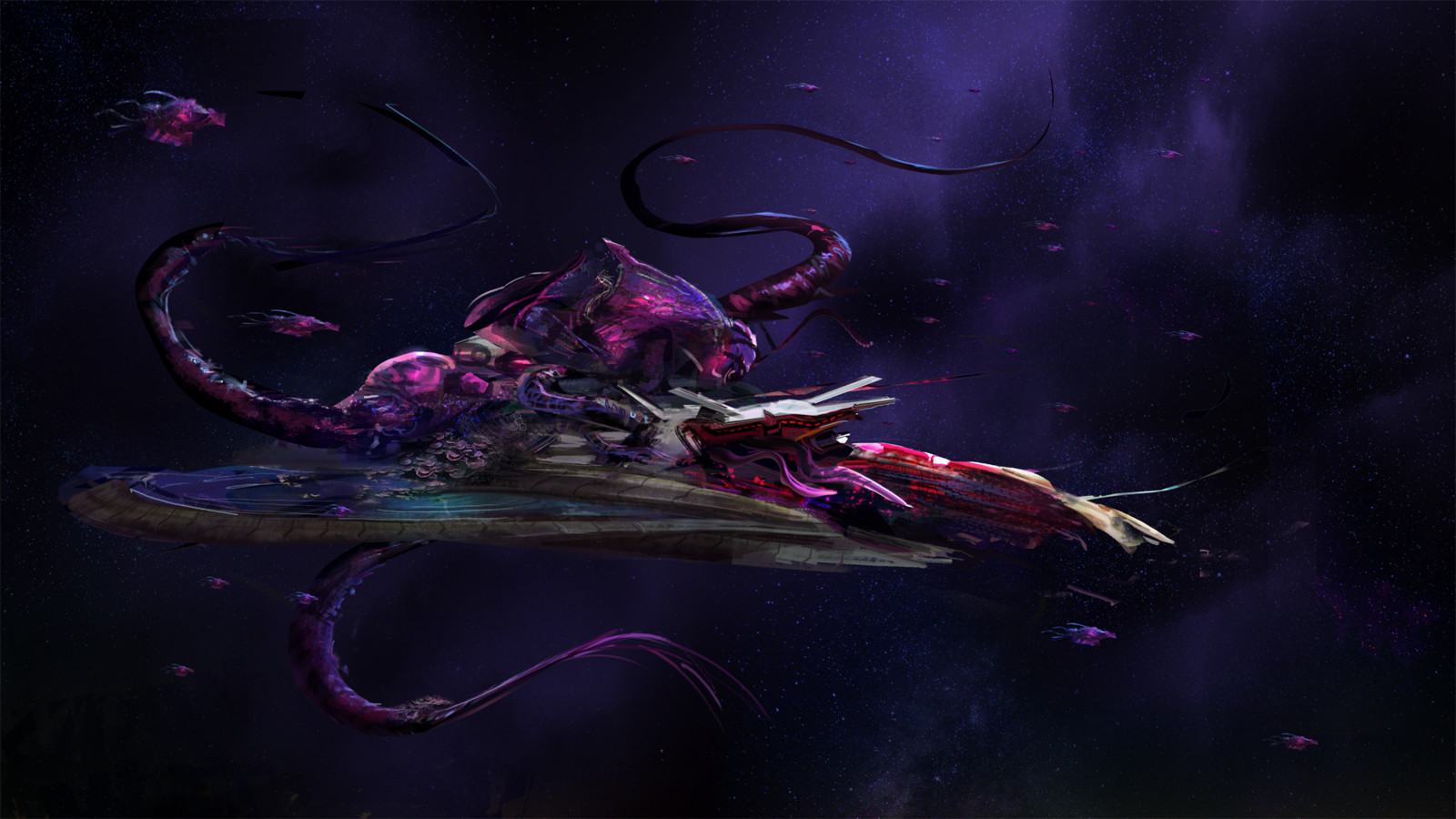 Worked it up a bit, it couldn't be a mothership without a fleet of creepy jellyfish fighters coming along for the ride.
