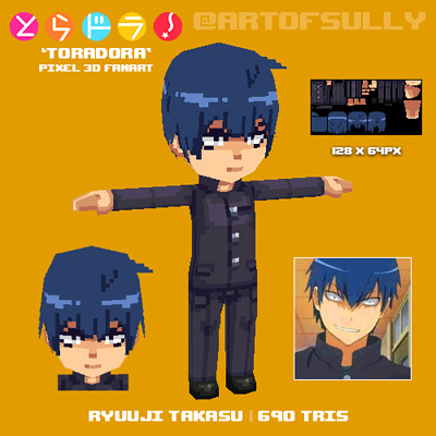 Ryuuji Takasu ('Toradora' lowpoly pixel fanart)