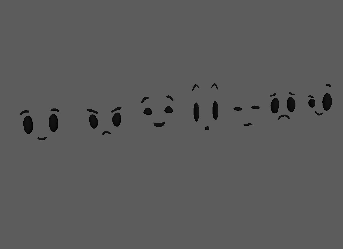 The blendshape expressions that Clayton and other clay people use to show emotion.