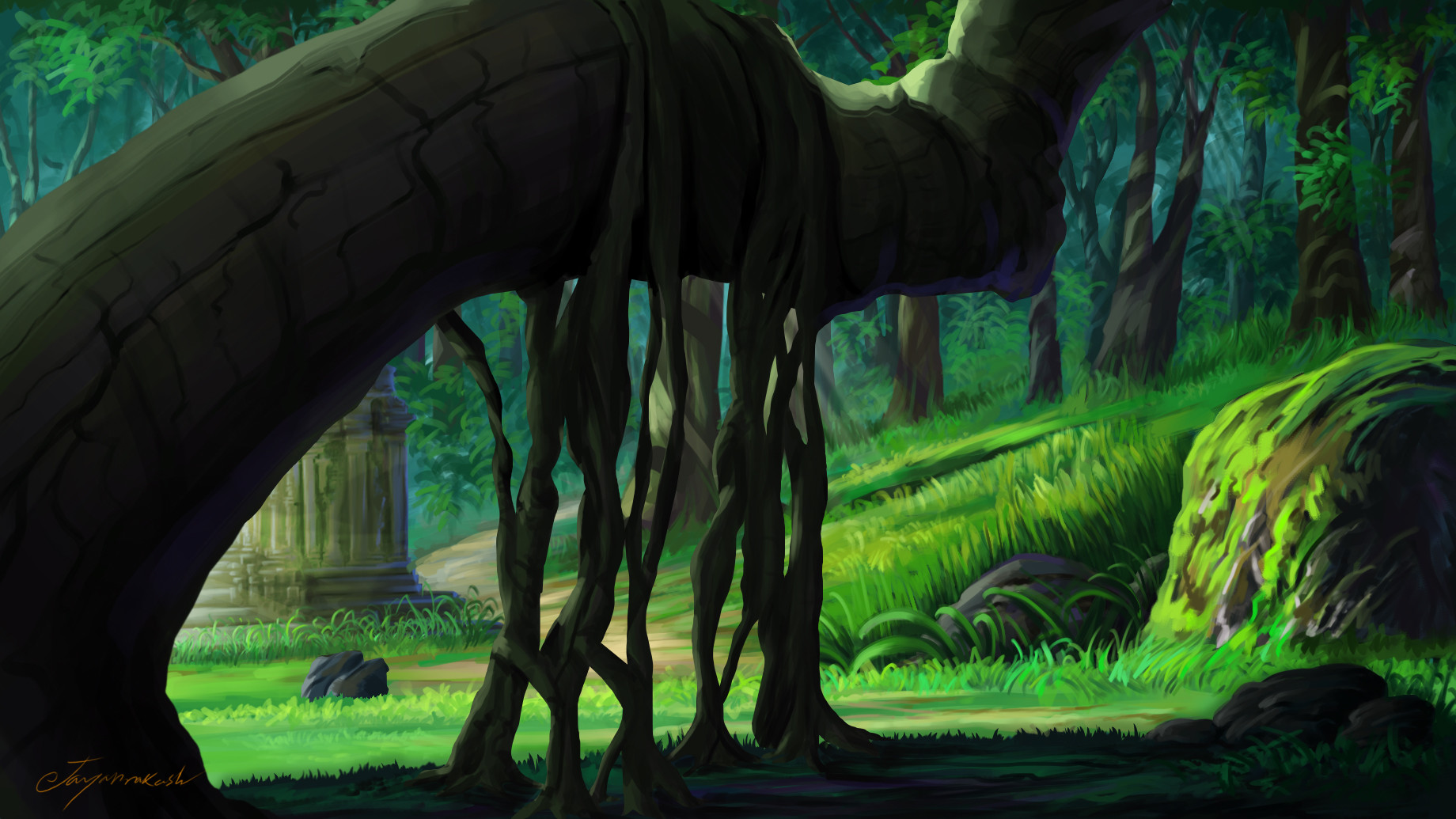 Artstation Environment Digital Painting Temple At Forest
