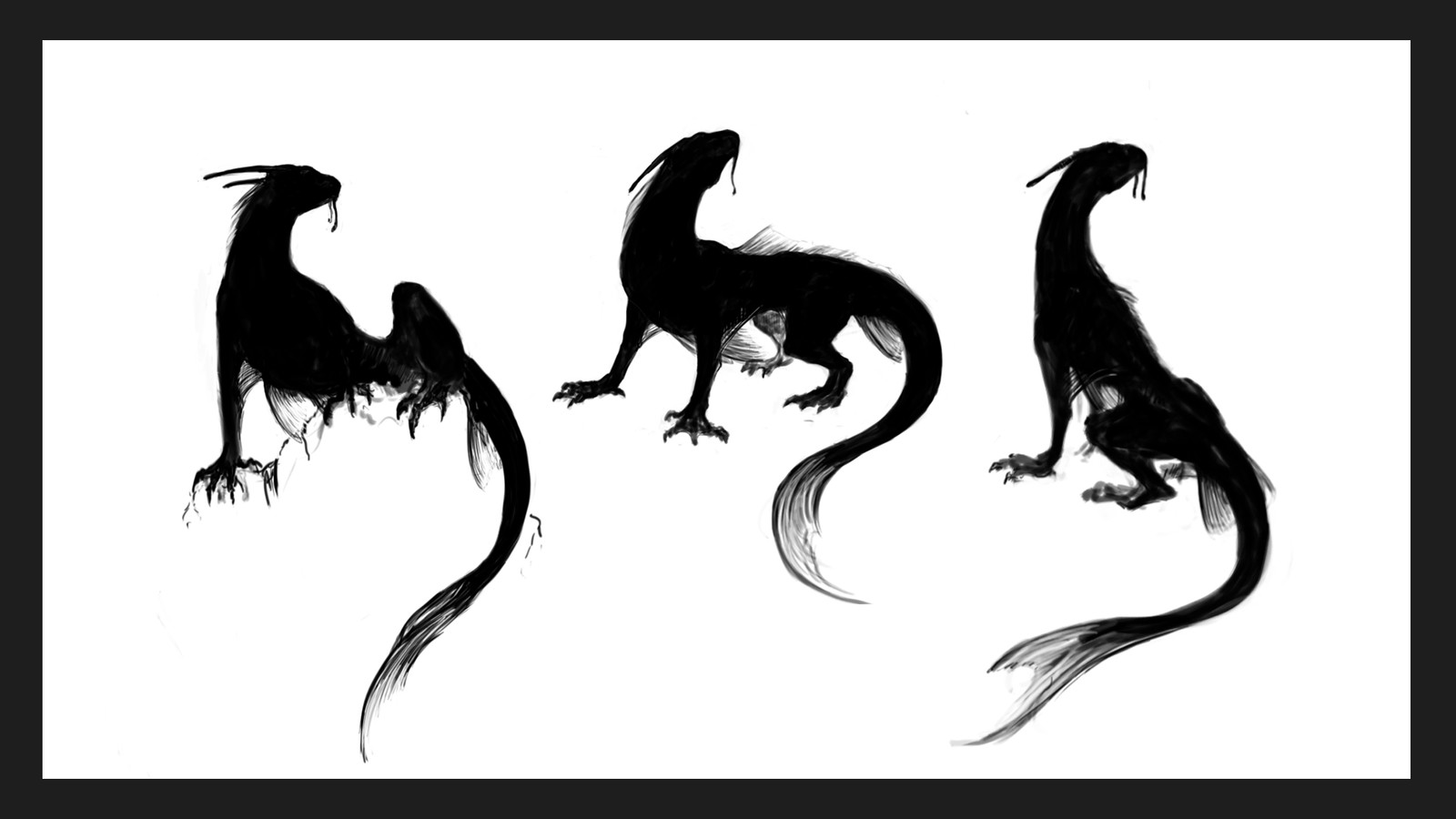 silhouette sketch of fish dragon 