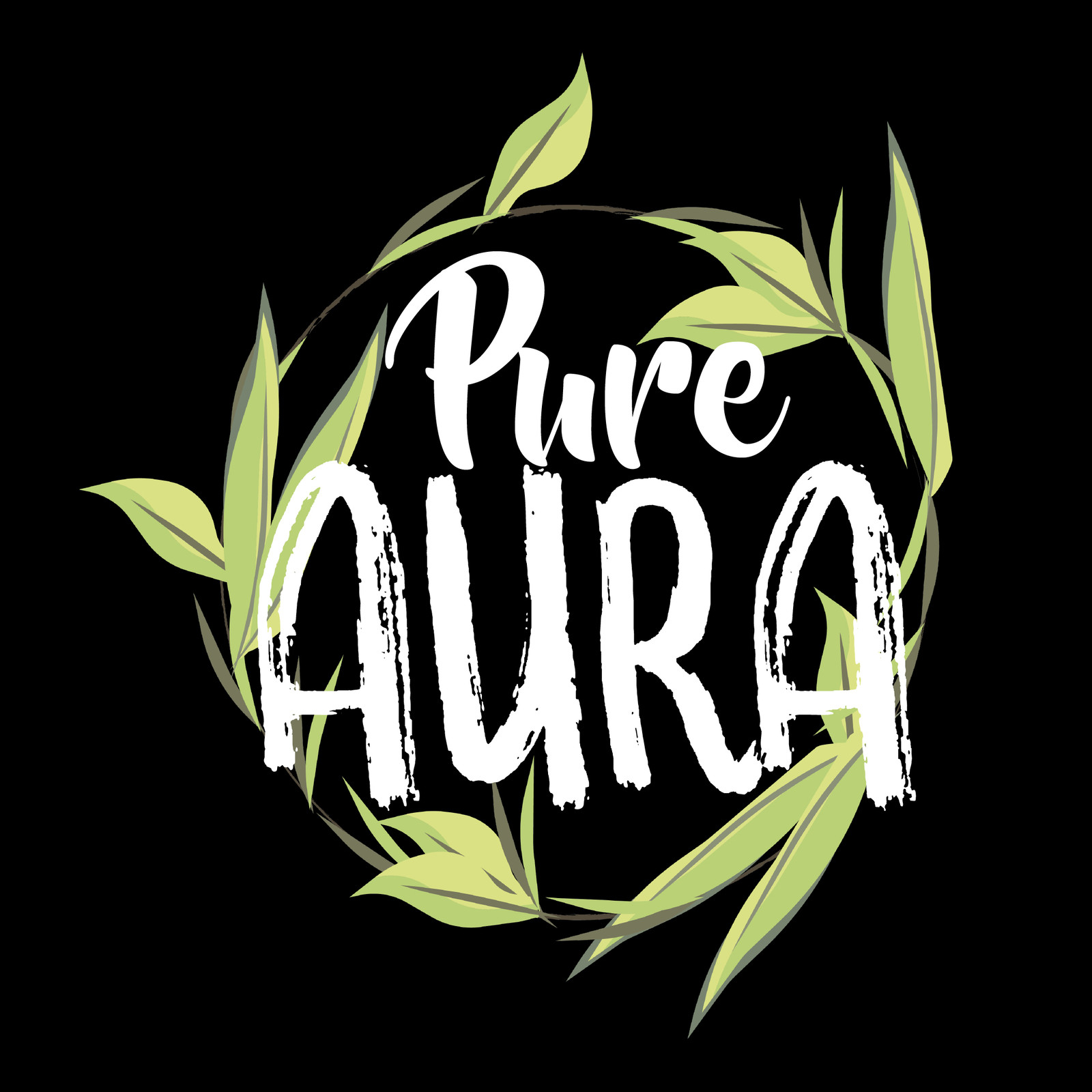Logo design for Pure Aura, the graphic was designed to have a stylized and organic composition, to represent the organic ingredients and values of the company. The text, was selected to also demonstrate how the company uses juxtaposition to reach a wider 