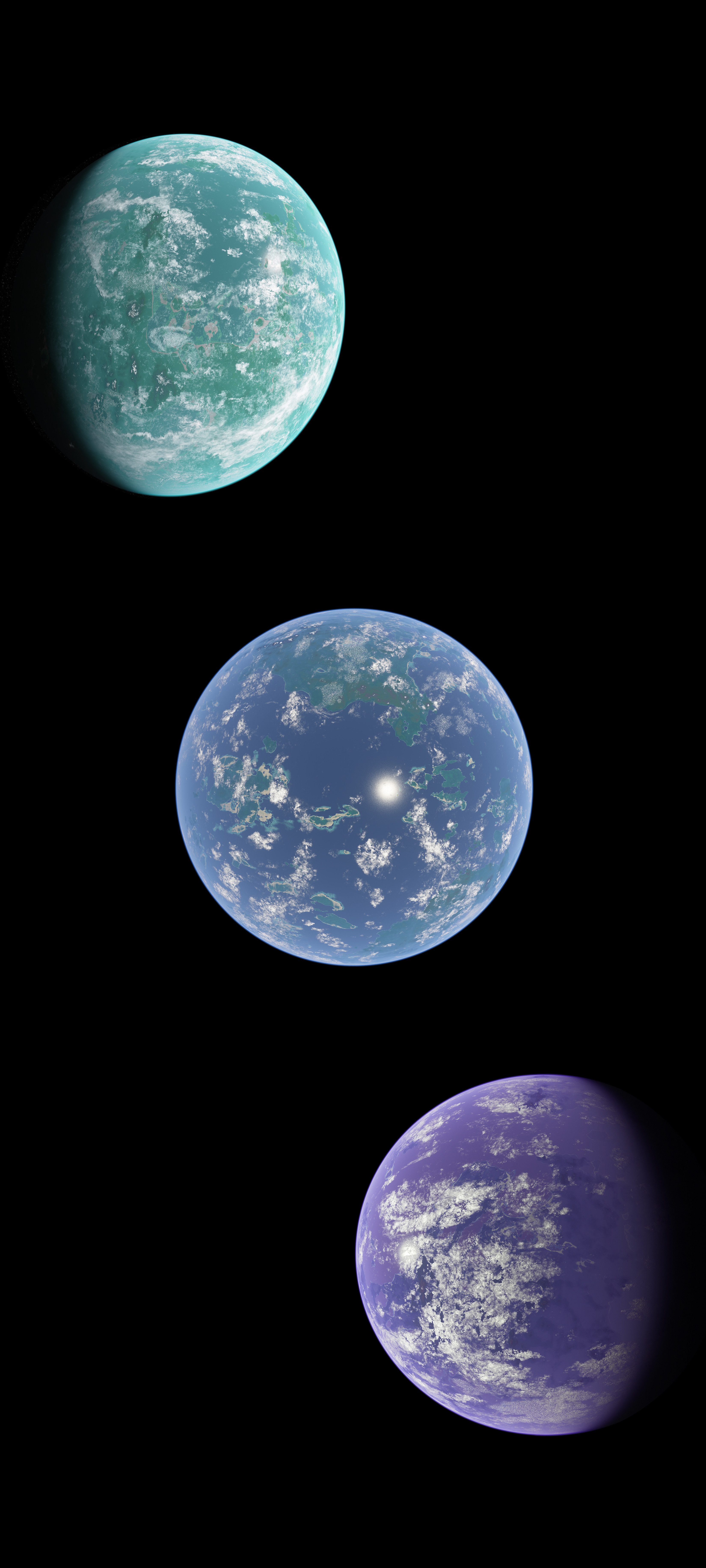 An arrangement of 3 exoplanets to explore how the atmospheres can look different based on the chemistry present and incoming flux. 