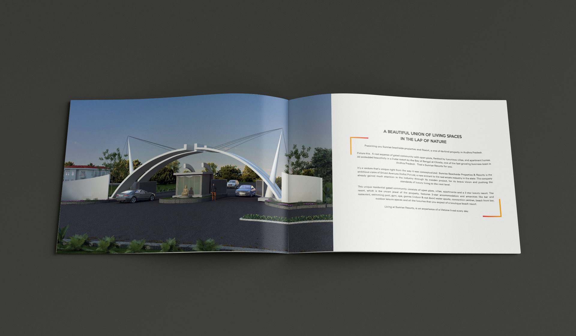 Anvesh Awar Sunrise Beachside Resorts Corporate Brochure Design