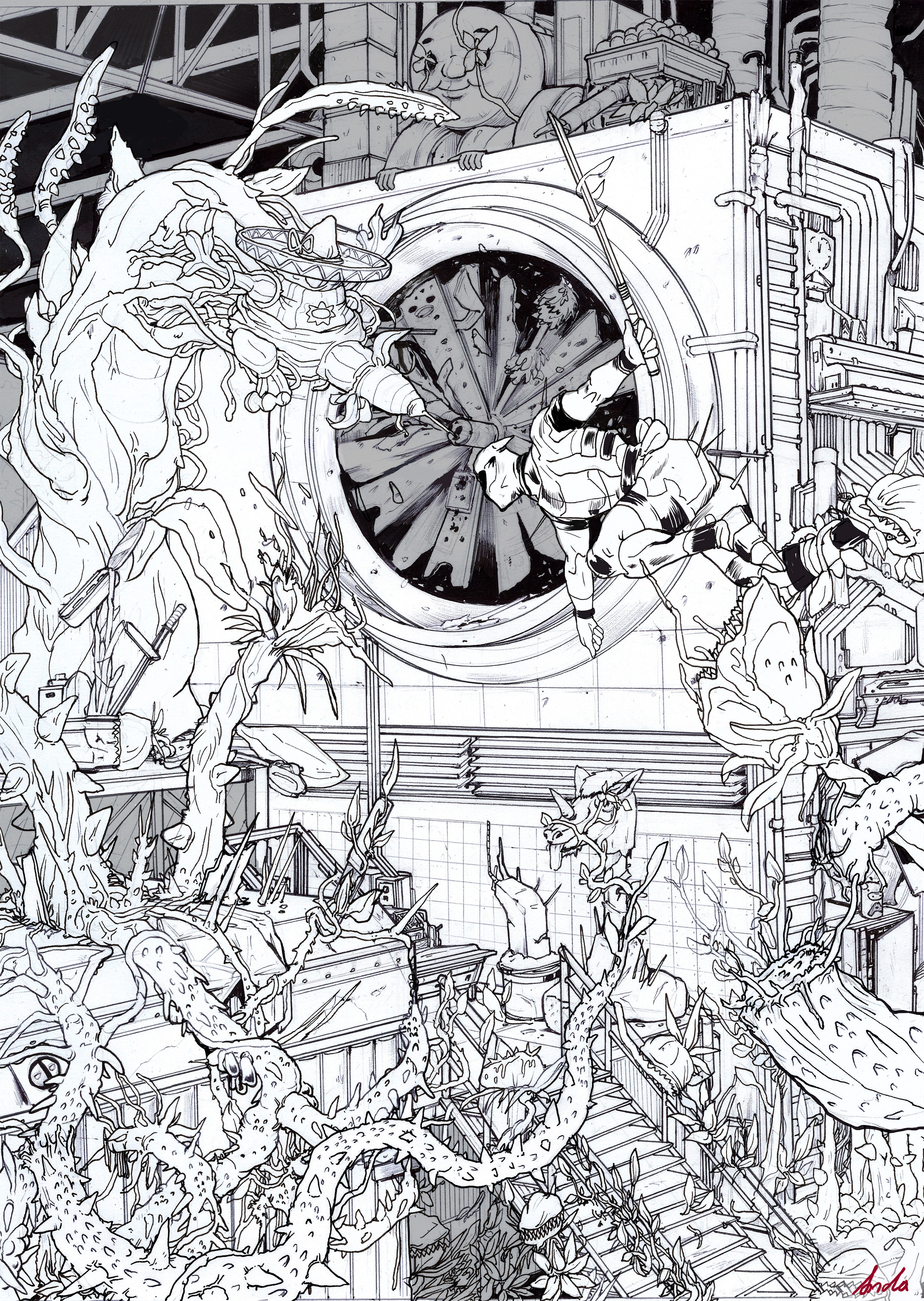 Deadpool VS Amingo Line Drawing