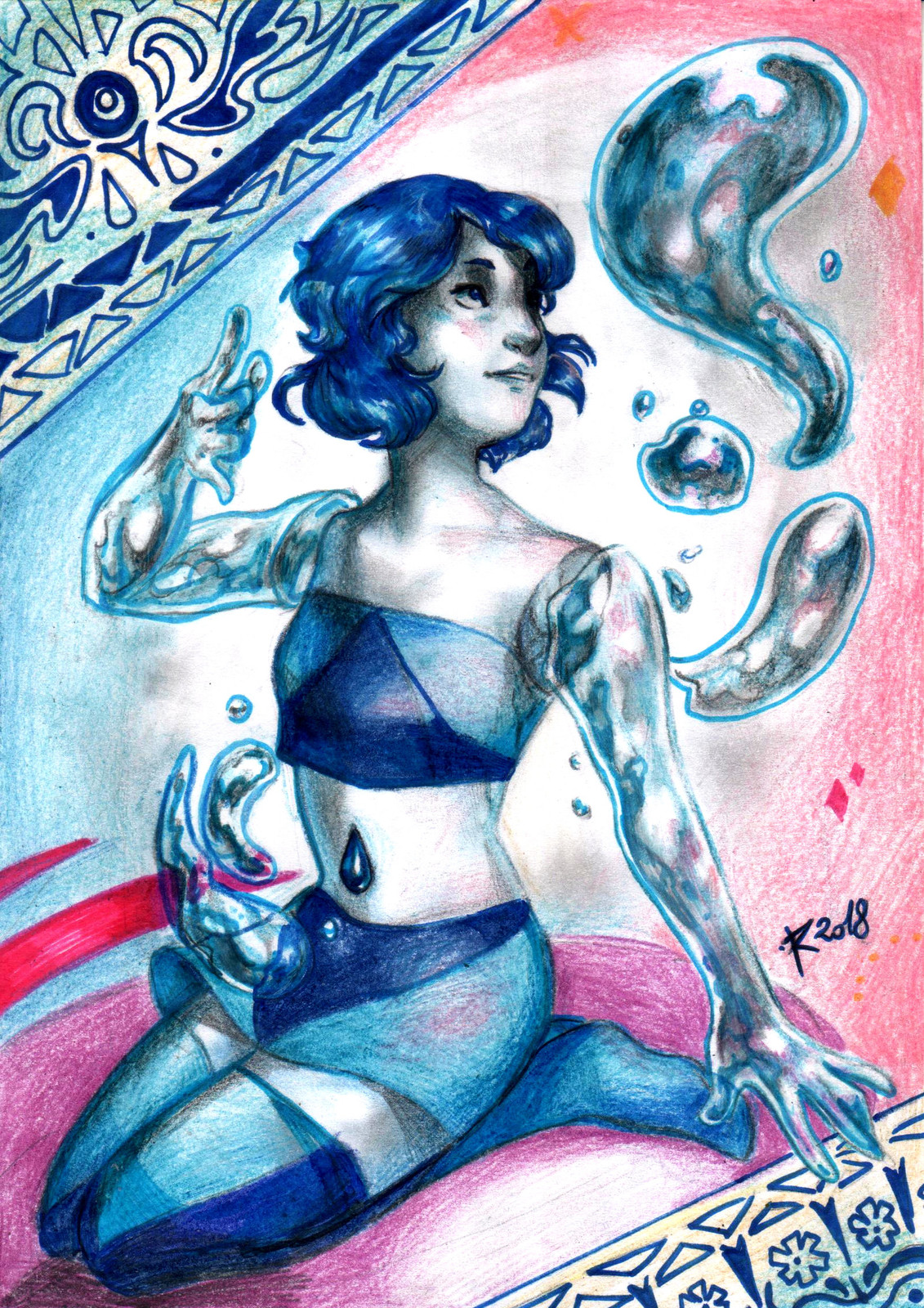 Another Artfight attack! This beautiful gem is CadbberryKat's Lapis Lazuli. It was fun to draw her and her arms made of water!