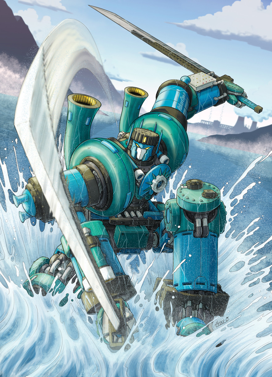 Compander transformer robot. Specializes in marine-based tasks while being highly versatile.