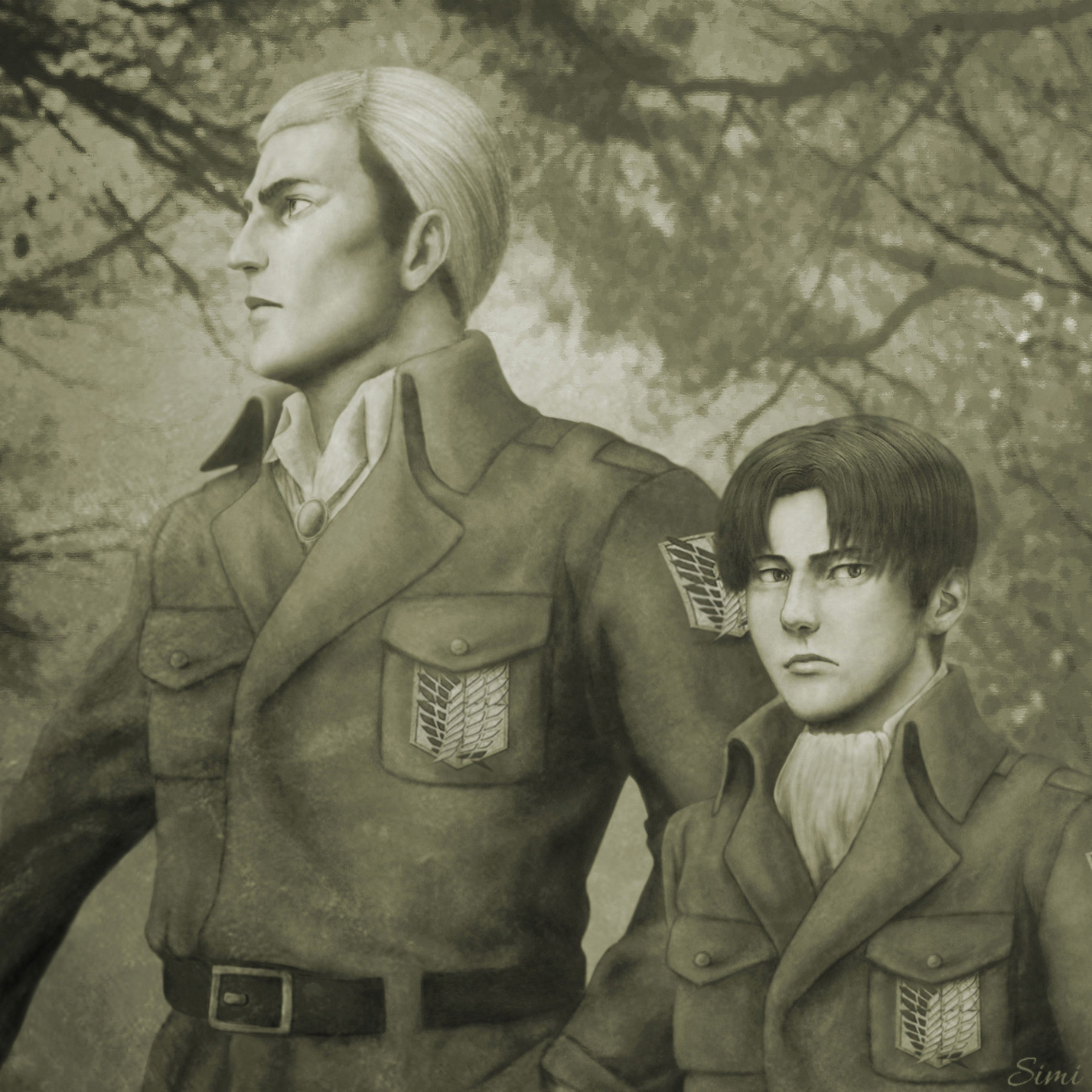 Simi Braun Commander Erwin Smith And Lance Corporal Levi Ackerman Hey levi wanna review the plans one last time before we go i absolutely do not mean to say i want to watch the sunrise with you. simi braun commander erwin smith and