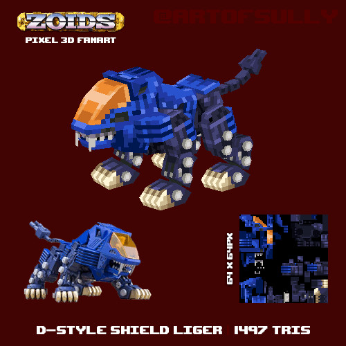 D-Style Shield Liger - ZOIDS Lowpoly Pixel Fanart