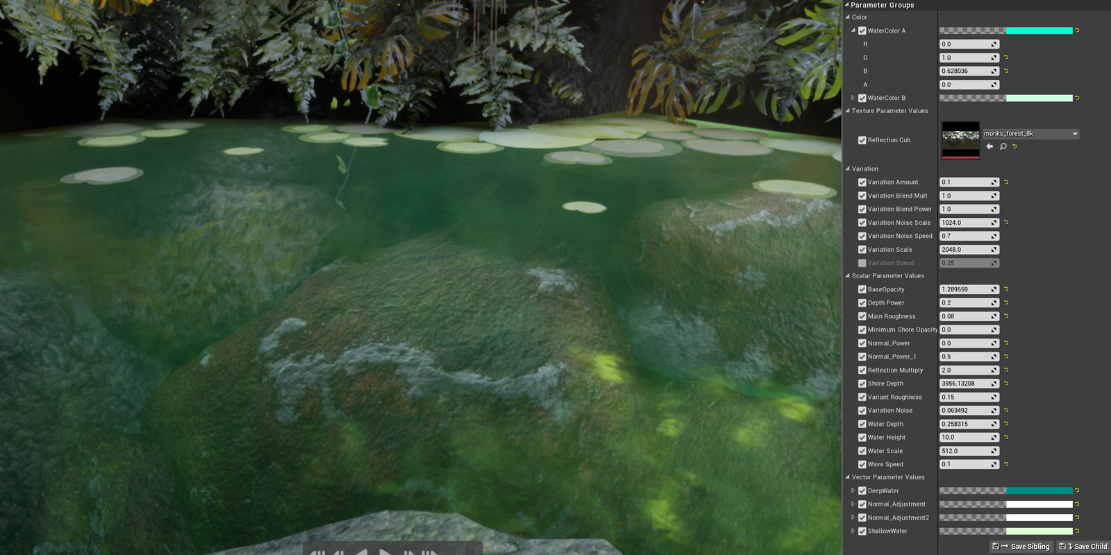 Water material instance inspired by Alan Willard's amazing water setup. 