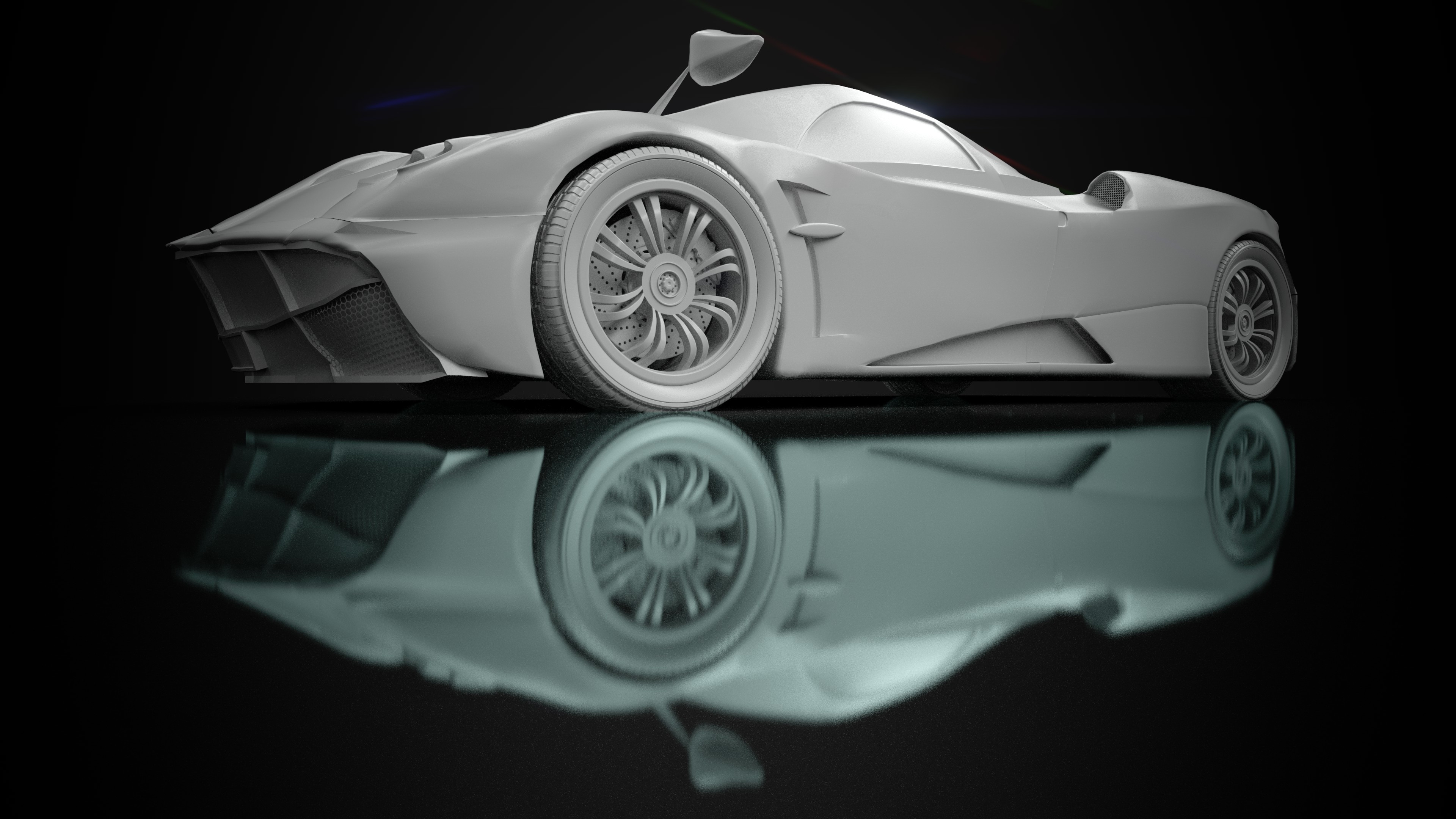 W.I.P Shot 2 with some reflections of the car on the wet metallic ground