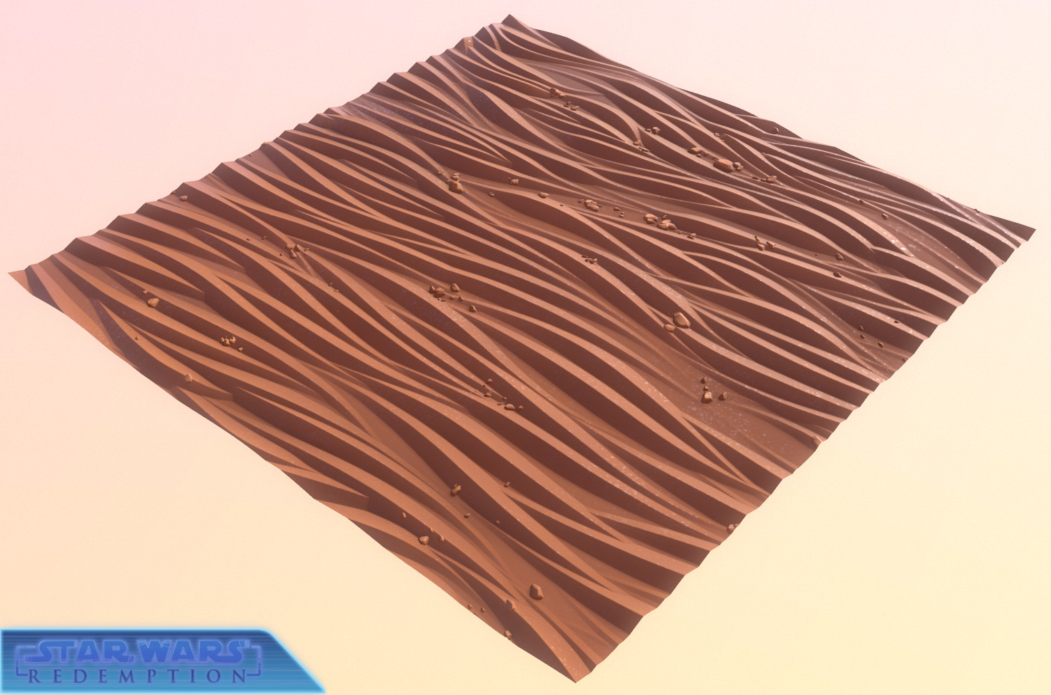 stylized sand, which looked good at first but too sharp in the end so I only used its roughness/metalness parameters which simulated waves, caveats and dents but in a softer way =)