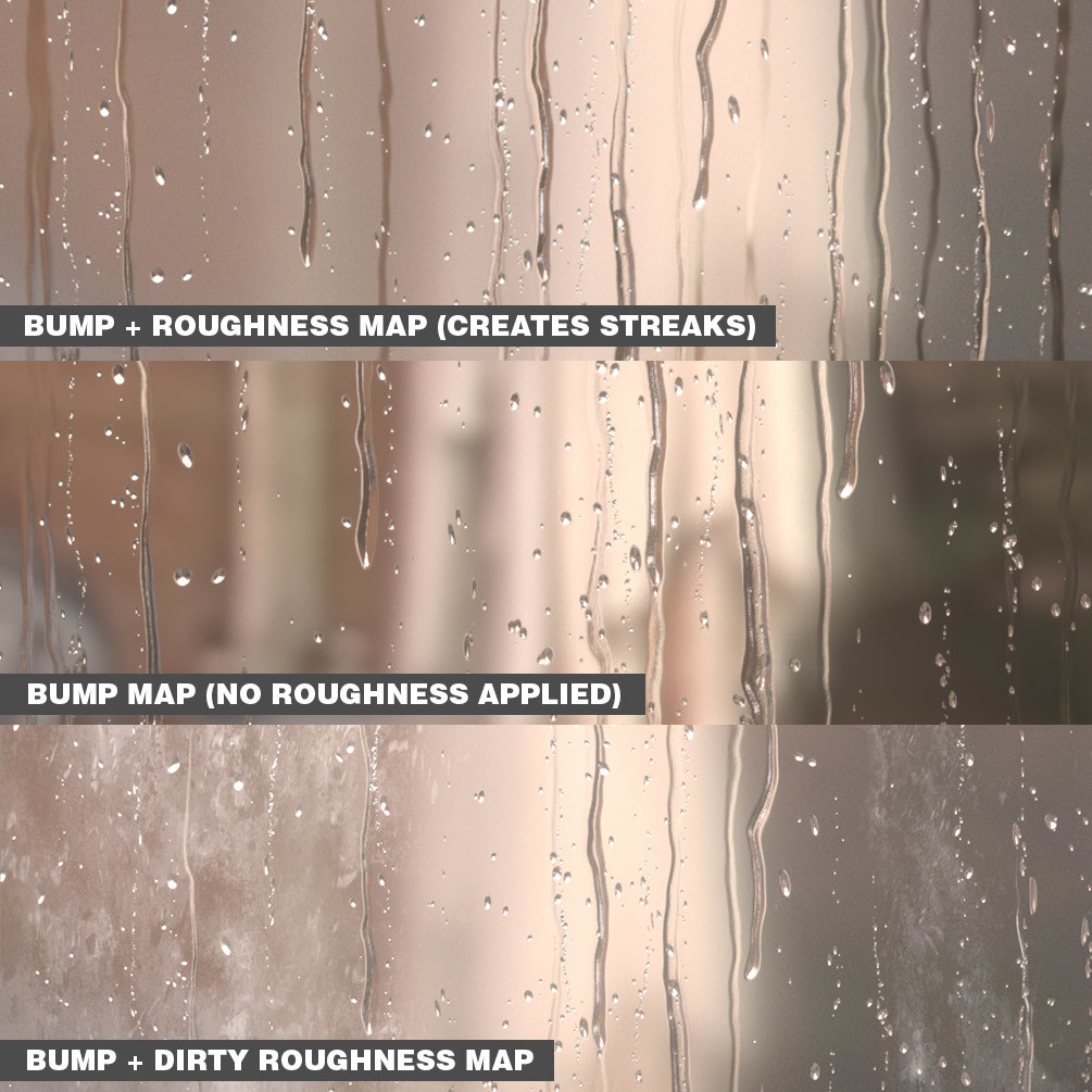 Achieve different looks by using the bump map on its own or with the roughness maps supplied. 