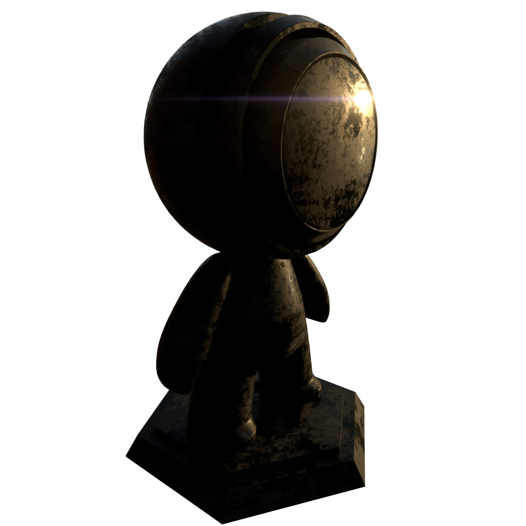 Black Weathered Metal - I've found creating believable weathered metals to be especially challenging. I'm fairly happy with this one, but I'm going to keep working at it. Mesh downloaded from Substance Share. Rendered in IRay.