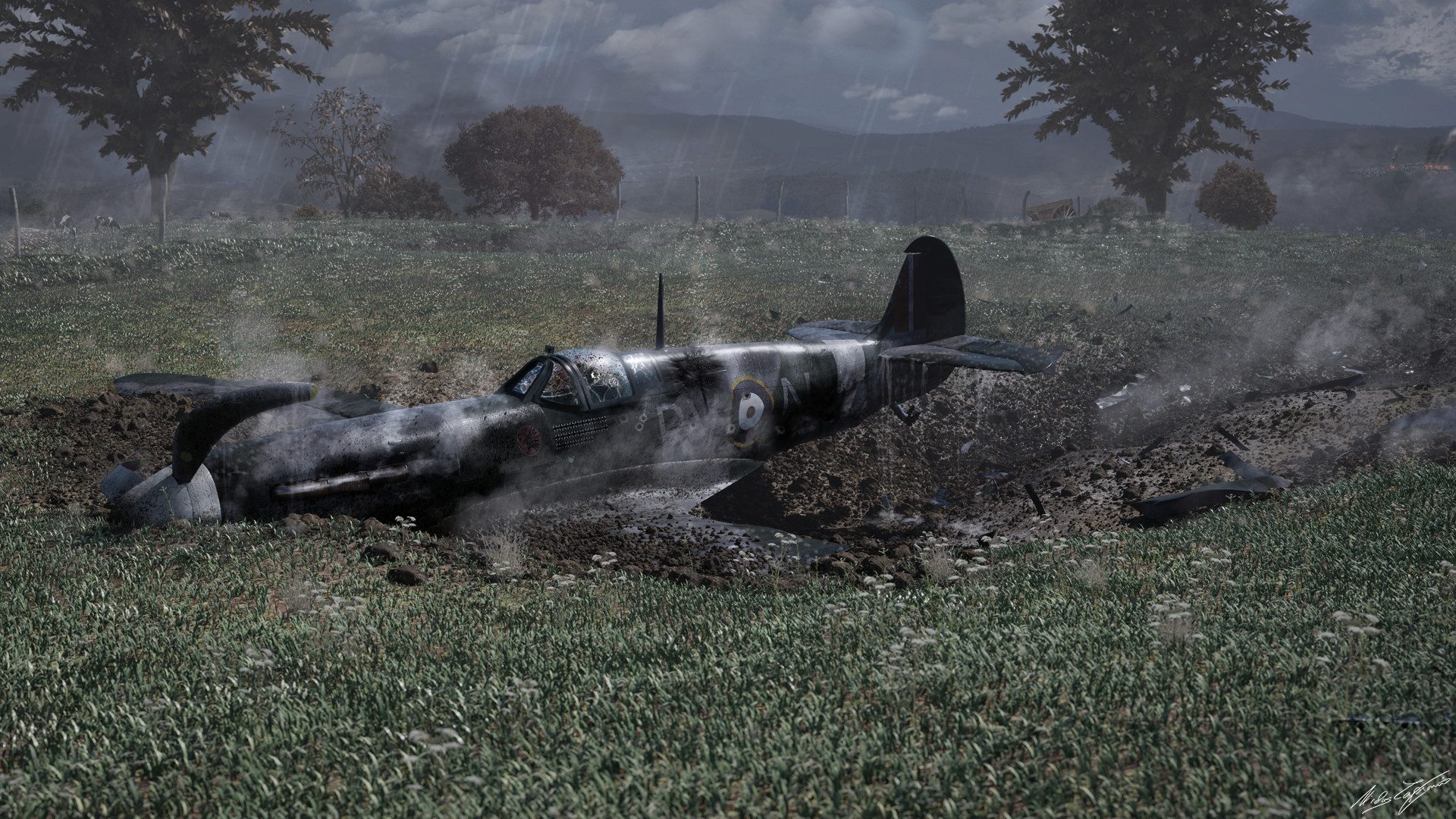 ArtStation Spitfire crash scene