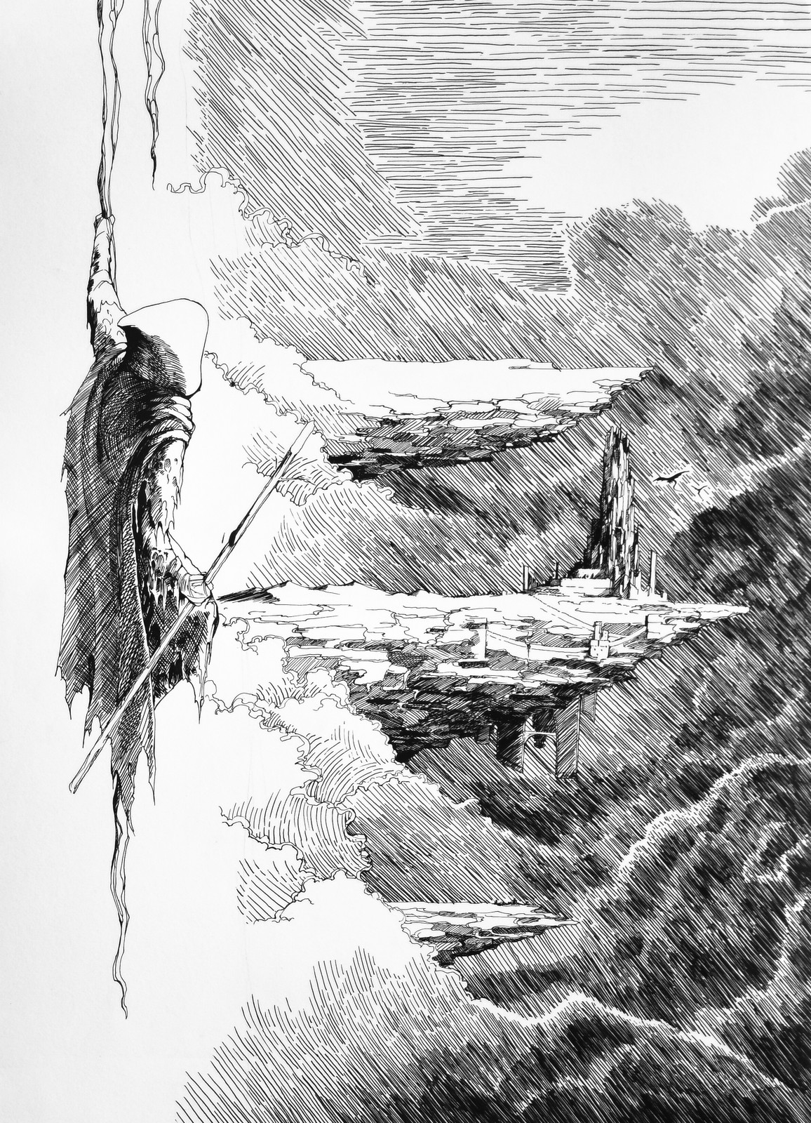 Lee Dabeen. On the Fall. 2018. Pen on paper, 545 x 394 mm.