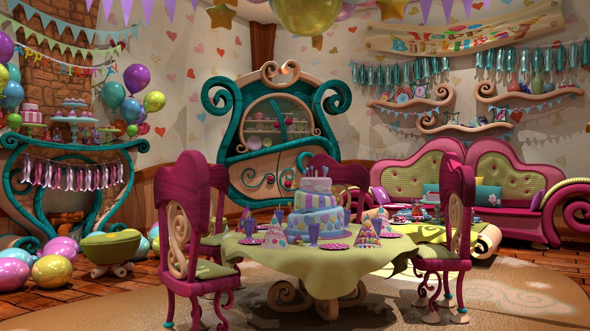 Artstation 3d Interior Living Room Rhymes Concept Birthday