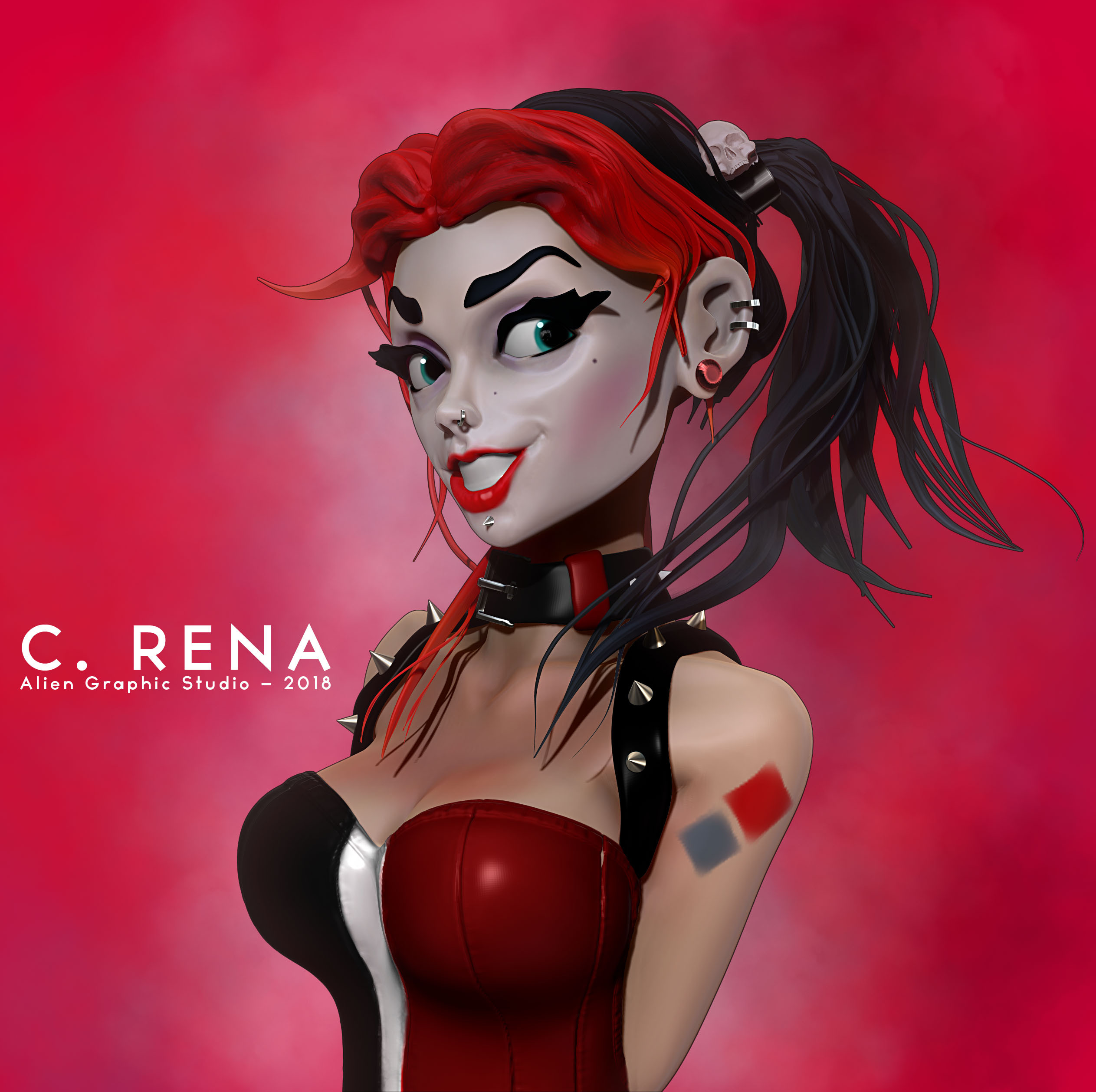 Harley Quinn stylized character render"1