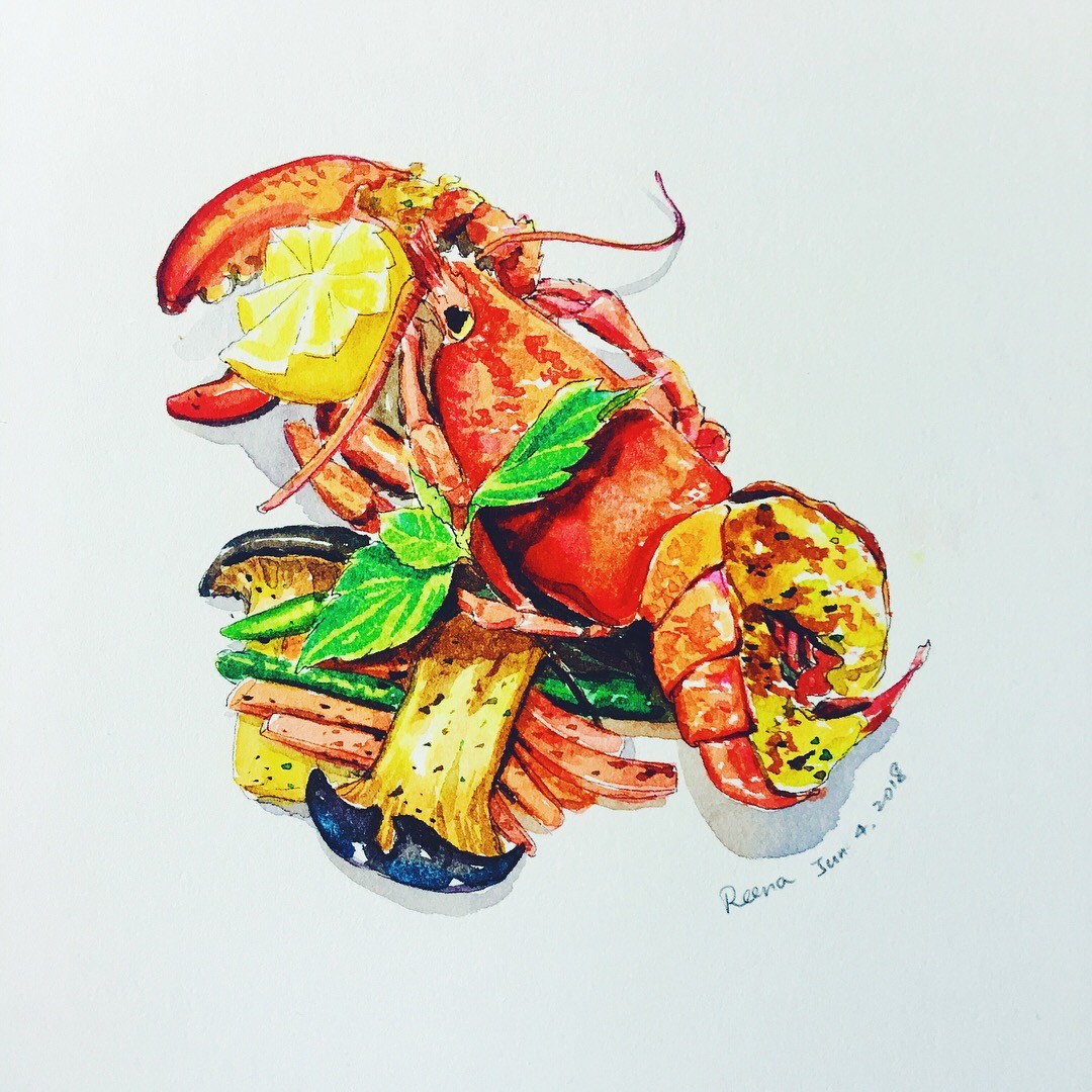 ArtStation Watercolor Lobster Food illustration