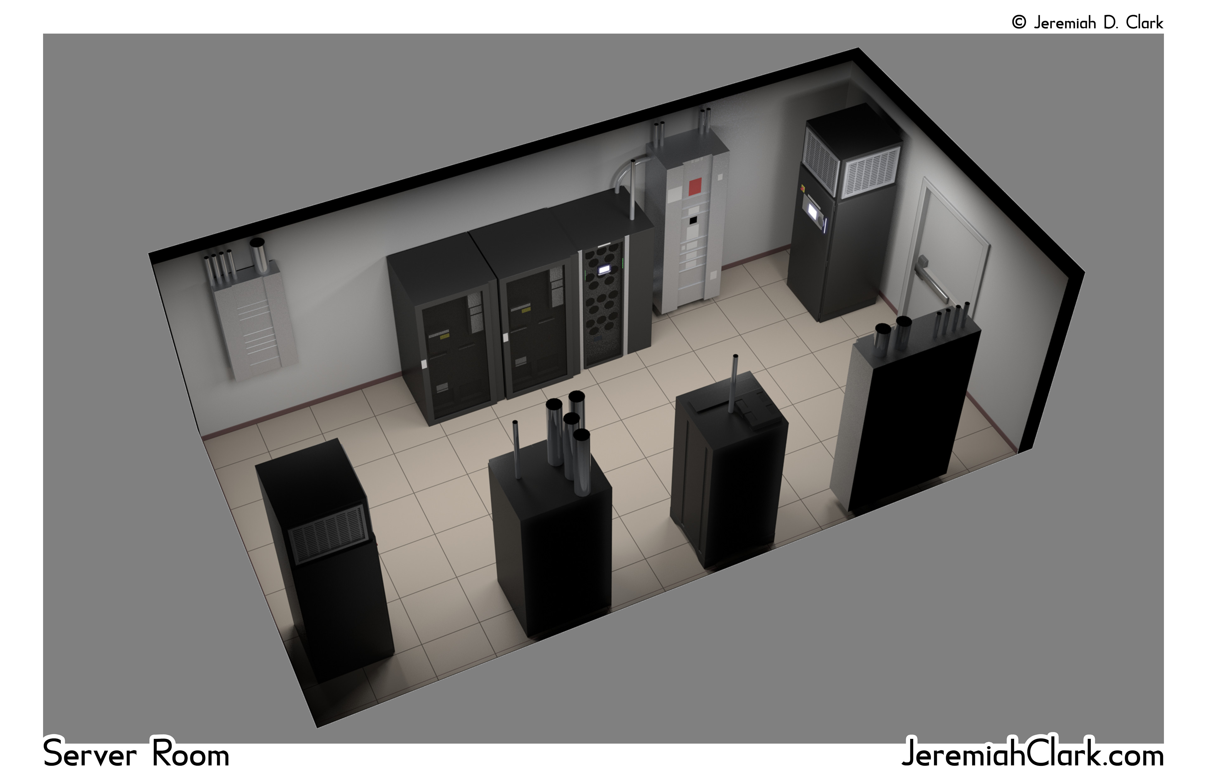 The final server room graphic.
Modeled, textured, and rendered in Modo.