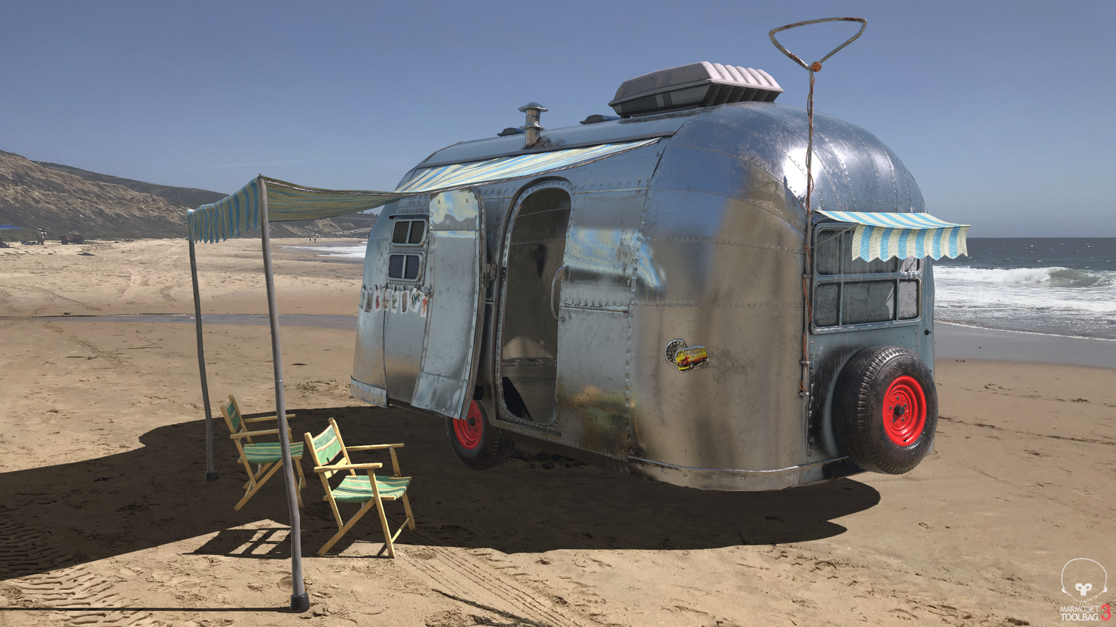 Linen Folding Beach Chair in Camper Scene