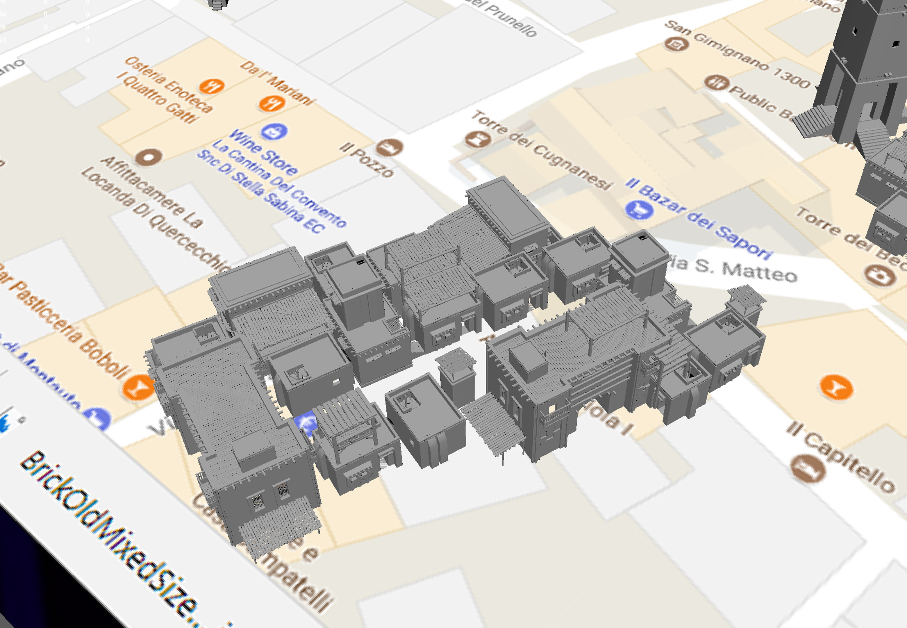 Used a Google Maps screenshot of San Gimignano to help with some medieval-esque city layout.