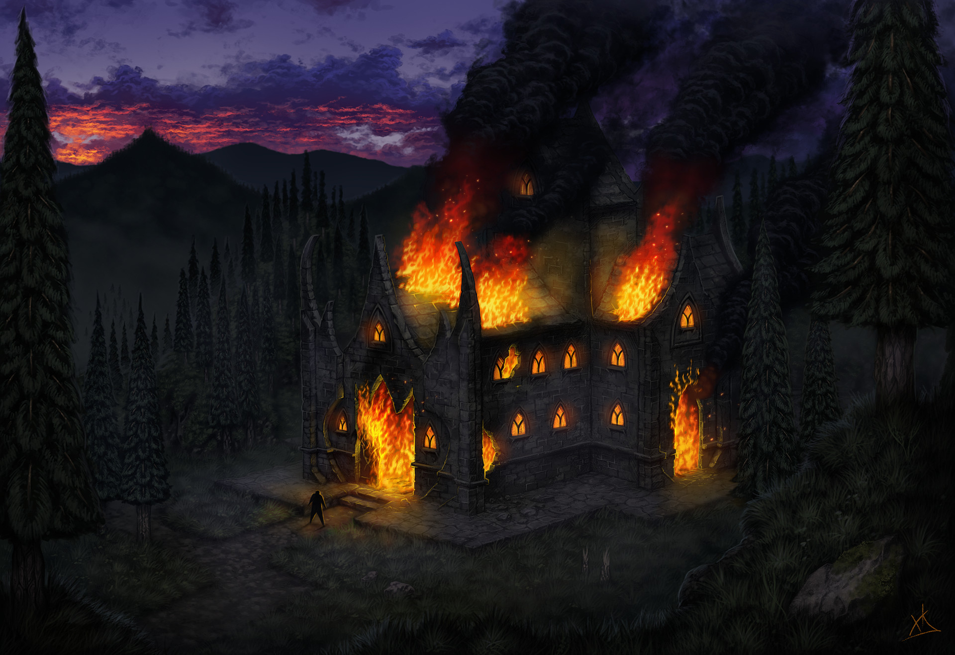 ArtStation Burning monastery
