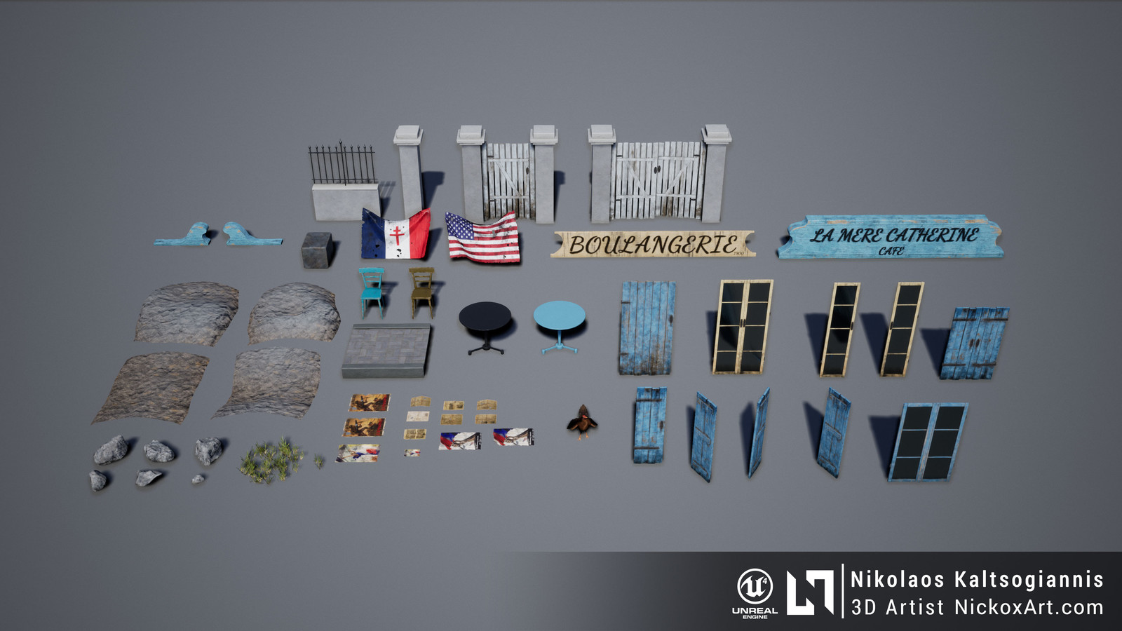 Meshes used to create the village.