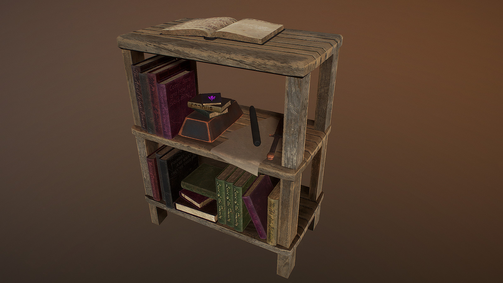 There is even a library filled with books on the topics of metalworking and glassblowing. A wizard once left his books down in the loading bay. They now sit on the shelf as well. 
