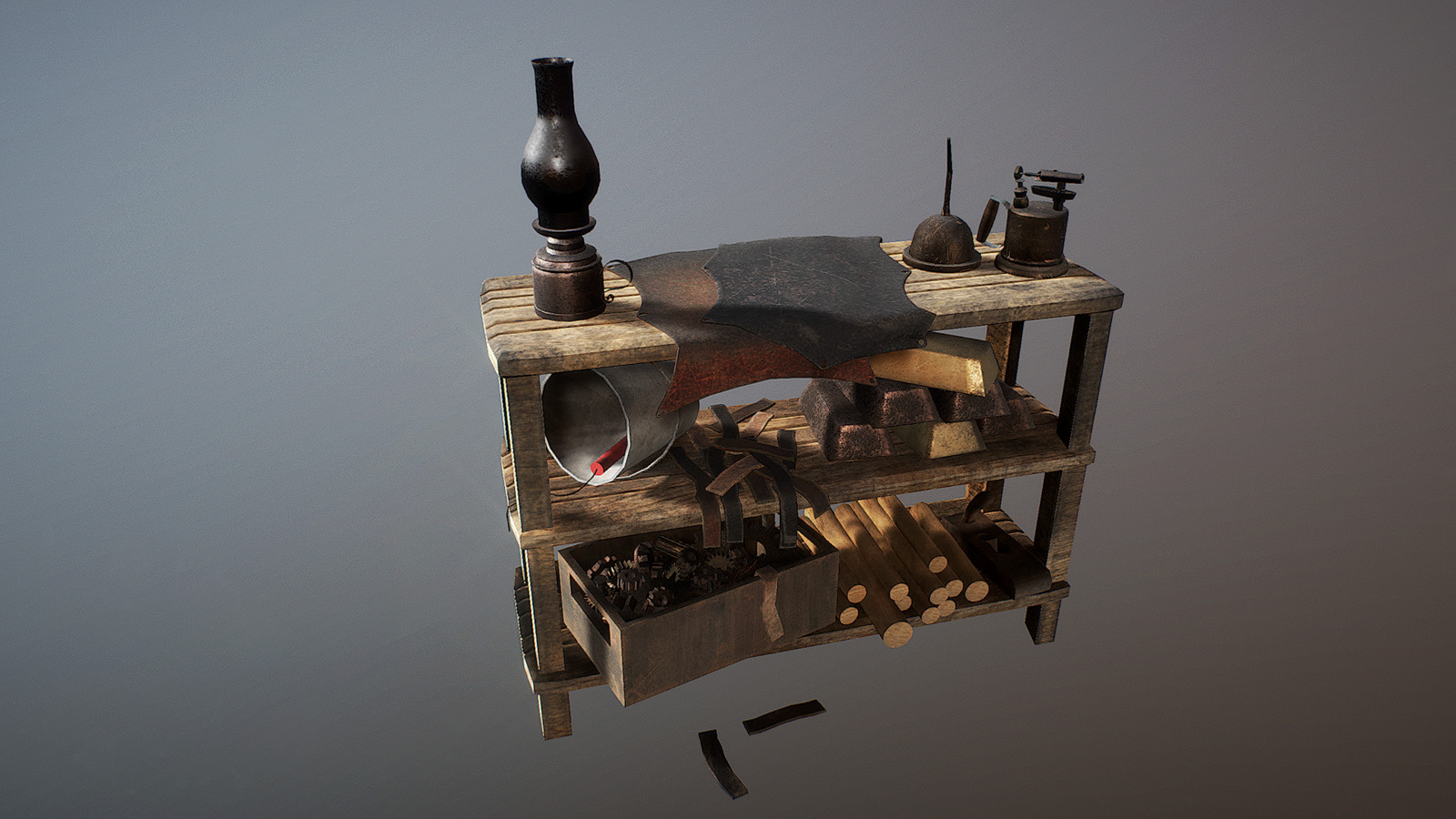 Any odds and ends can be found around the foundry on storage shelves.