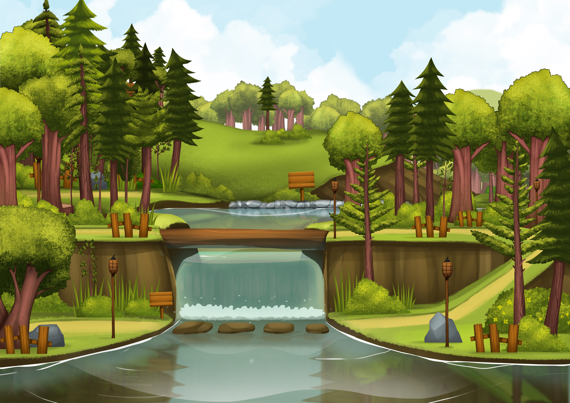 Artstation side scrolling 2d game environment lake four condition 