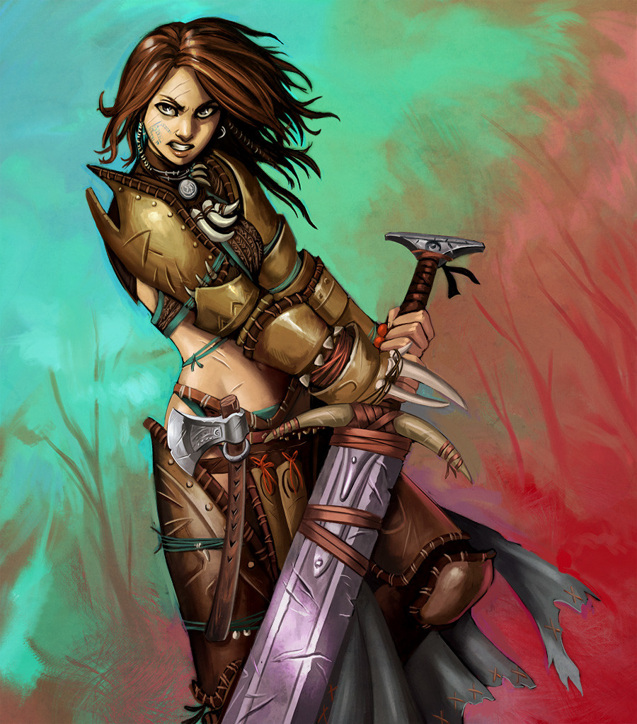 Fanart of Amiri, Pathfinder Roleplaying game iconic barbarian. 