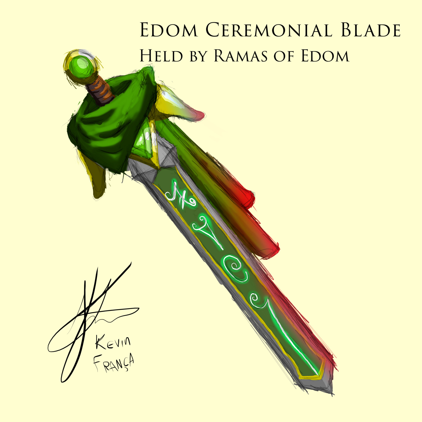 Edom Ceremonial Blade - Once held by Ramas of Edom (former Smith Moloi).
Paladin who pilgrimed for long through lands unknown to reach enlightment, unfortunately deceased due to an attack by a false god.