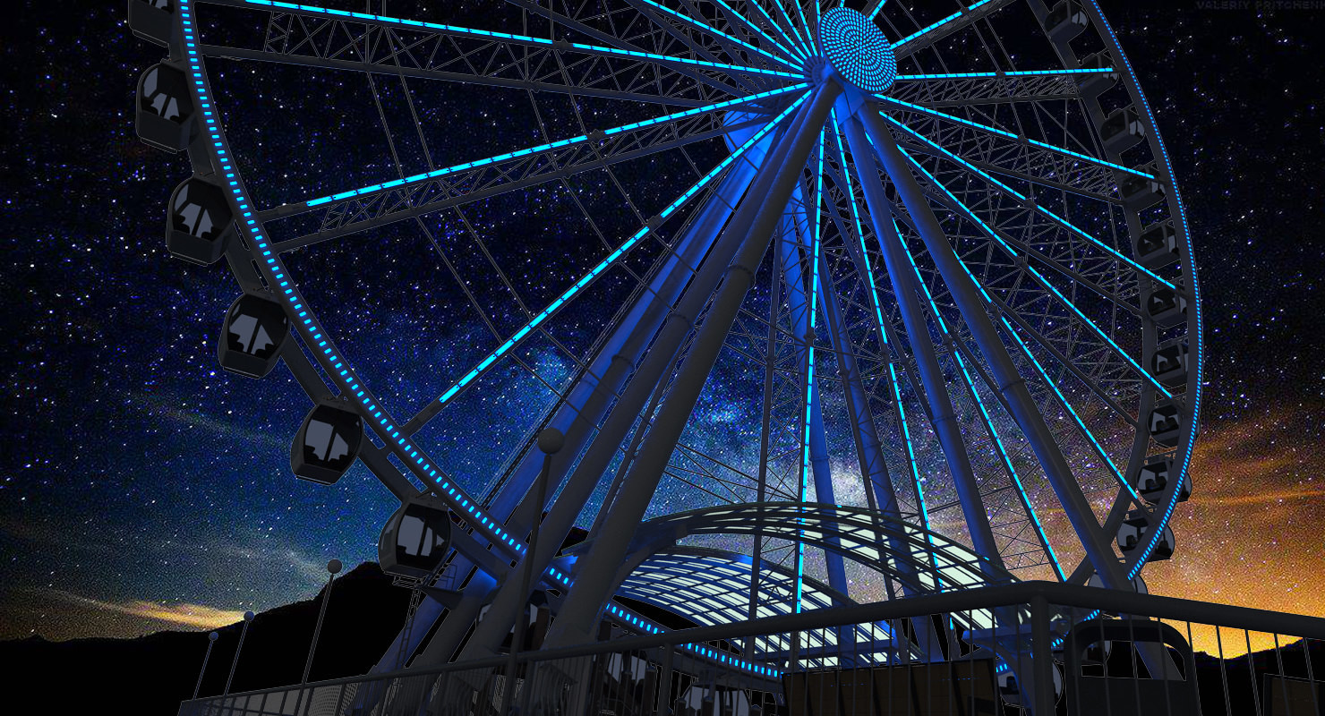 Seattle Great Ferris Wheel at Pier Night Rigged 3D model.