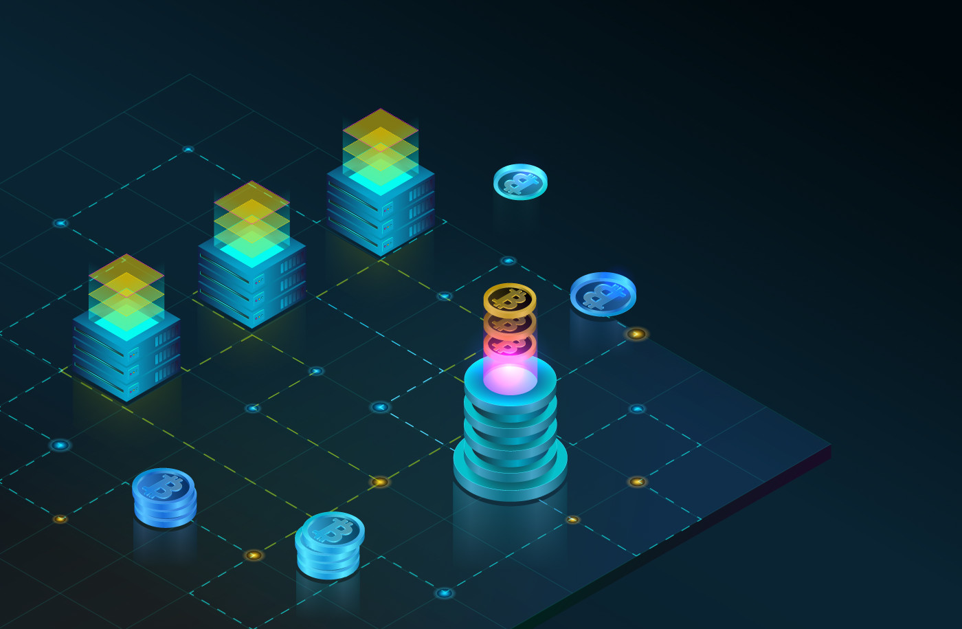 Artstation Cryptocurrency Mining Bitcoin Mining Farm And Blockchain Technology Isometric Concept Olena Kychygina